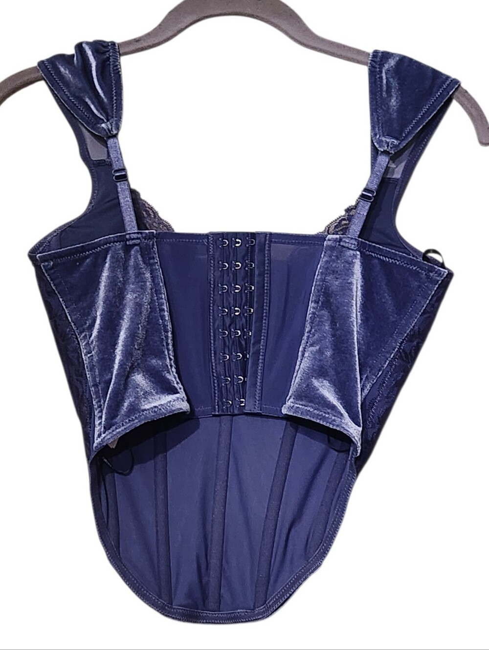 Forever 21 Blue Velvet Lace Trim Boned Bustier Corset Top - Picture 2 of 8